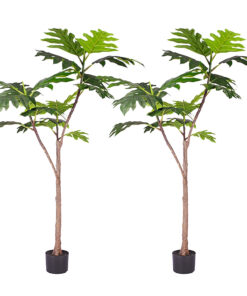 1-SOGA 2X 150cm Artificial Natural Green Split-Leaf Philodendron Tree Fake Tropical Indoor Plant Home Office Decor