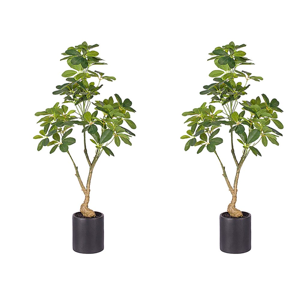 1-SOGA 2X 120cm Artificial Natural Green Schefflera Dwarf Umbrella Tree Fake Tropical Indoor Plant Home Office Decor