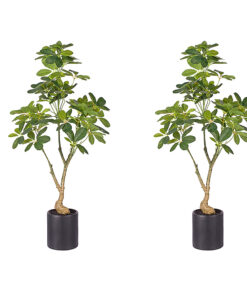 1-SOGA 2X 120cm Artificial Natural Green Schefflera Dwarf Umbrella Tree Fake Tropical Indoor Plant Home Office Decor