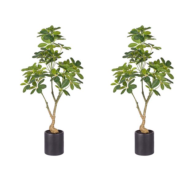 1-SOGA 2X 120cm Artificial Natural Green Schefflera Dwarf Umbrella Tree Fake Tropical Indoor Plant Home Office Decor