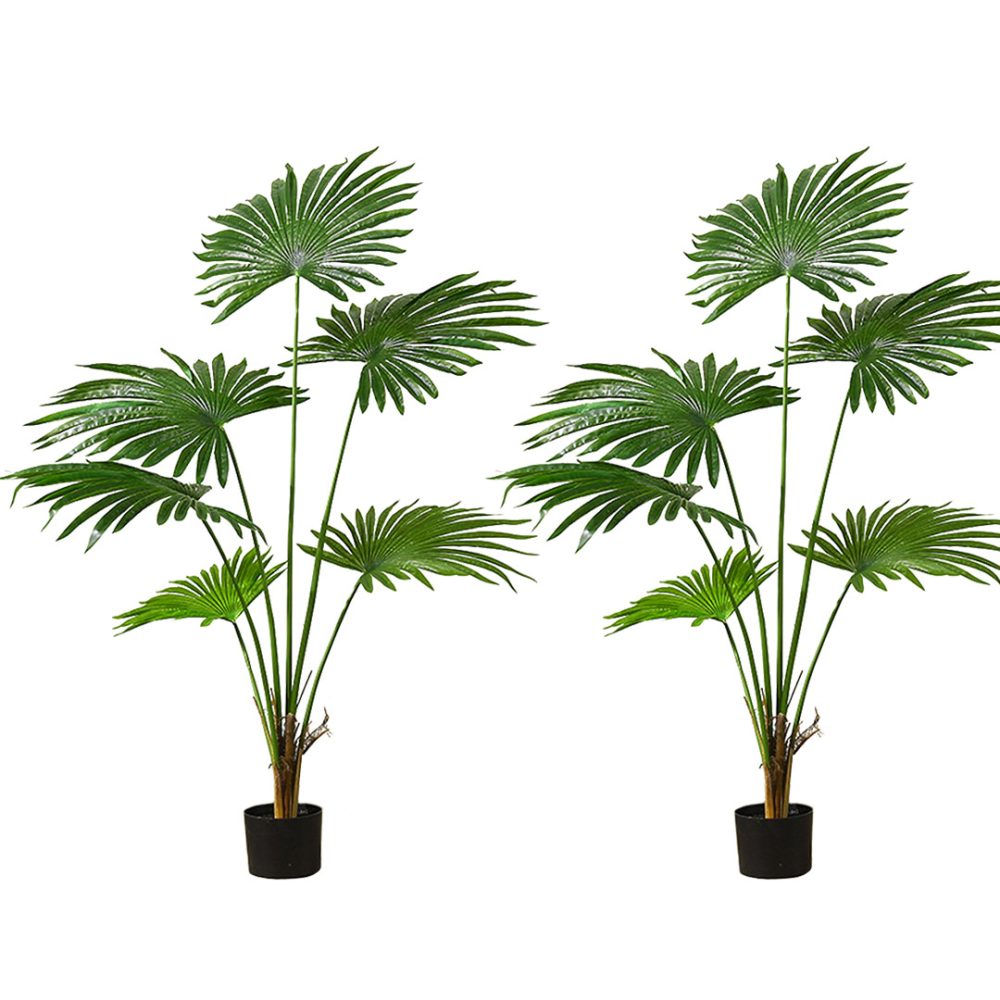 1-SOGA 2X 120cm Artificial Natural Green Fan Palm Tree Fake Tropical Indoor Plant Home Office Decor