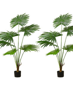 1-SOGA 2X 120cm Artificial Natural Green Fan Palm Tree Fake Tropical Indoor Plant Home Office Decor