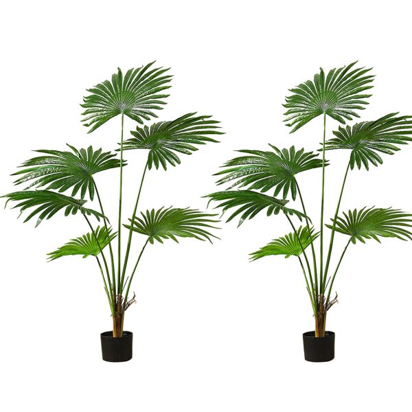 1-SOGA 2X 120cm Artificial Natural Green Fan Palm Tree Fake Tropical Indoor Plant Home Office Decor