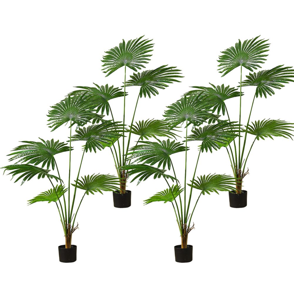 1-SOGA 4X 120cm Artificial Natural Green Fan Palm Tree Fake Tropical Indoor Plant Home Office Decor