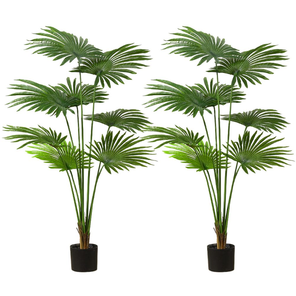 1-SOGA 2X 150cm Artificial Natural Green Fan Palm Tree Fake Tropical Indoor Plant Home Office Decor