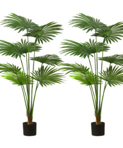 1-SOGA 2X 150cm Artificial Natural Green Fan Palm Tree Fake Tropical Indoor Plant Home Office Decor