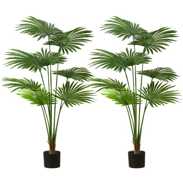 1-SOGA 2X 150cm Artificial Natural Green Fan Palm Tree Fake Tropical Indoor Plant Home Office Decor