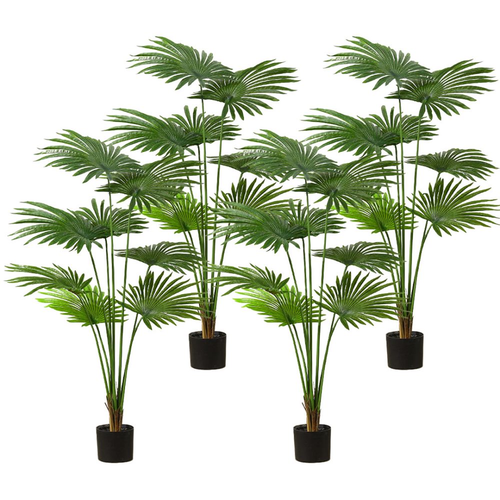 1-SOGA 4X 150cm Artificial Natural Green Fan Palm Tree Fake Tropical Indoor Plant Home Office Decor