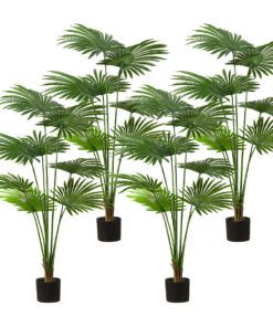 1-SOGA 4X 150cm Artificial Natural Green Fan Palm Tree Fake Tropical Indoor Plant Home Office Decor