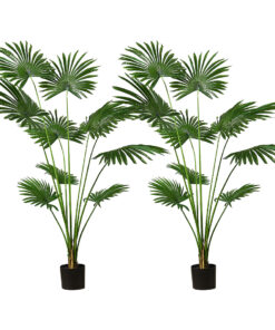 1-SOGA 2X 180cm Artificial Natural Green Fan Palm Tree Fake Tropical Indoor Plant Home Office Decor