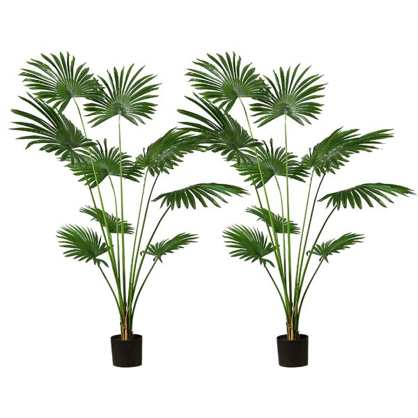 1-SOGA 2X 180cm Artificial Natural Green Fan Palm Tree Fake Tropical Indoor Plant Home Office Decor