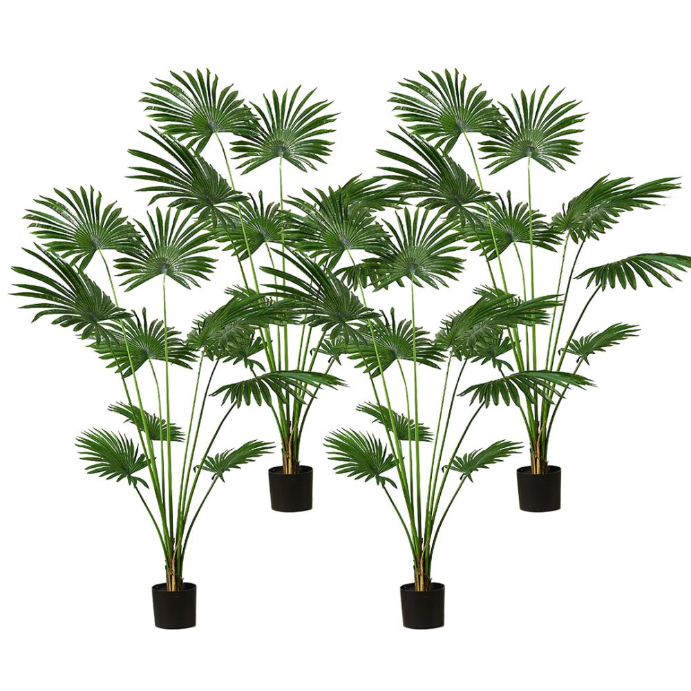 1-SOGA 4X 180cm Artificial Natural Green Fan Palm Tree Fake Tropical Indoor Plant Home Office Decor
