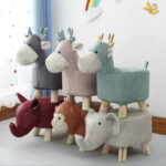 4-SOGA 2X Pink Children Bench Deer Character Round Ottoman Stool Soft Small Comfy Seat Home Decor