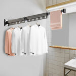 3-SOGA 2X 93.2cm Wall-Mounted Clothing Dry Rack Retractable Space-Saving Foldable Hanger