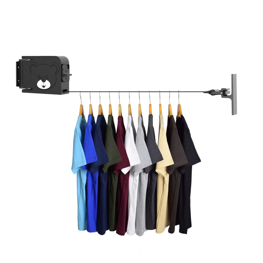 1-SOGA 160mm Wall-Mounted Clothes Line Dry Rack Retractable Space-Saving Foldable Hanger Black