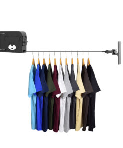 1-SOGA 160mm Wall-Mounted Clothes Line Dry Rack Retractable Space-Saving Foldable Hanger Black