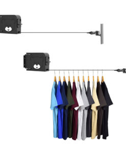 1-SOGA 2X 160mm Wall-Mounted Clothes Line Dry Rack Retractable Space-Saving Foldable Hanger Black