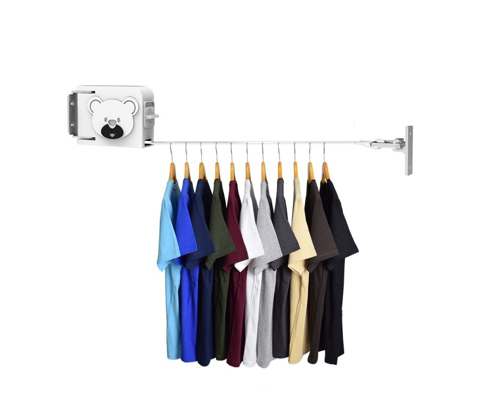 1-SOGA 160mm Wall-Mounted Clothes Line Dry Rack Retractable Space-Saving Foldable Hanger White