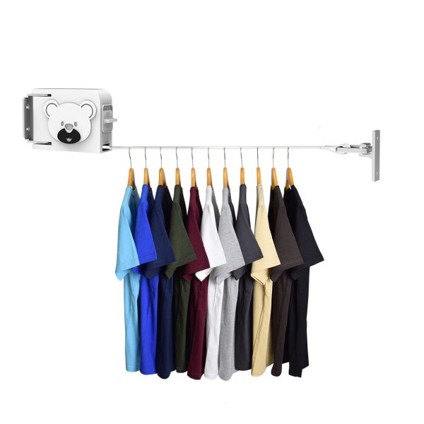 1-SOGA 160mm Wall-Mounted Clothes Line Dry Rack Retractable Space-Saving Foldable Hanger White