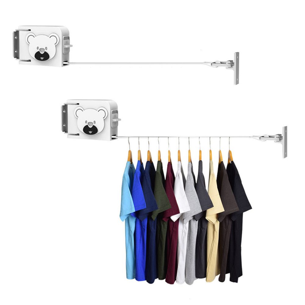 1-SOGA 2X 160mm Wall-Mounted Clothes Line Dry Rack Retractable Space-Saving Foldable Hanger White