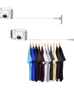 1-SOGA 2X 160mm Wall-Mounted Clothes Line Dry Rack Retractable Space-Saving Foldable Hanger White