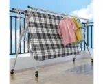 5-SOGA 1.6m Portable Standing Clothes Drying Rack Foldable Space-Saving Laundry Holder with Wheels