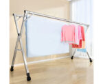 6-SOGA 1.6m Portable Standing Clothes Drying Rack Foldable Space-Saving Laundry Holder with Wheels