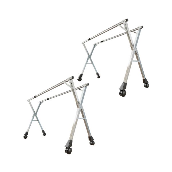1-SOGA 2X 2.4m Portable Standing Clothes Drying Rack Foldable Space-Saving Laundry Holder with Wheels