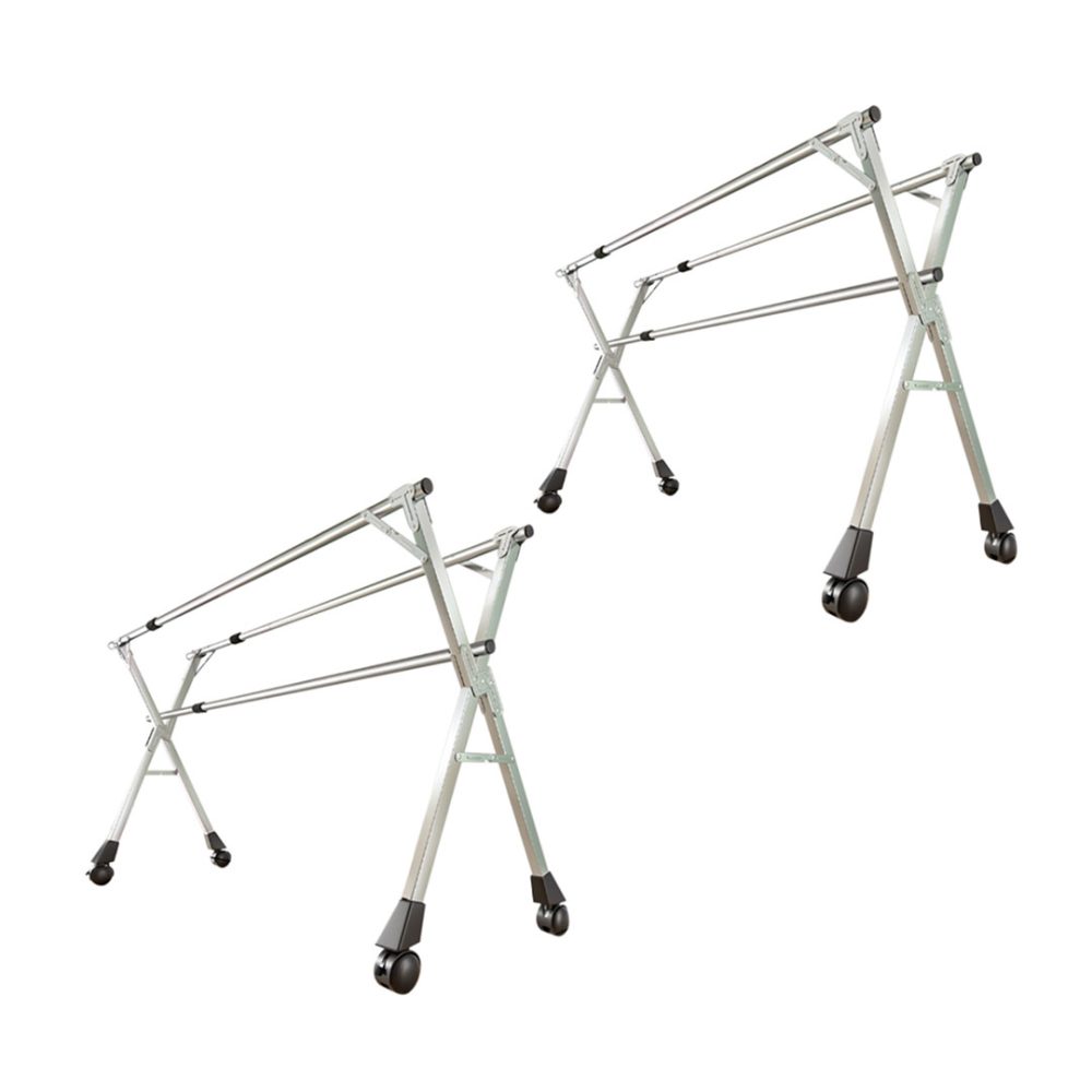1-SOGA 2X 240cm Portable Drying Rack Clothes Steel Laundry Rack Foldable Space-Saving Laundry Holder 3 Poles