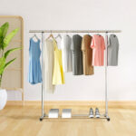 4-SOGA 2X 125cm Stainless Steel Floor-Standing Clothes Rack - Durable and Space-Saving Laundry Organizer