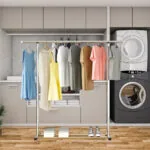 5-SOGA 2X 125cm Stainless Steel Floor-Standing Clothes Rack - Durable and Space-Saving Laundry Organizer