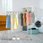 6-SOGA 2X 125cm Stainless Steel Floor-Standing Clothes Rack - Durable and Space-Saving Laundry Organizer