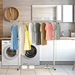7-SOGA 2X 125cm Stainless Steel Floor-Standing Clothes Rack - Durable and Space-Saving Laundry Organizer