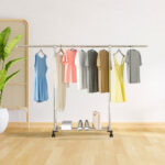 3-SOGA 2X 200cm Stainless Steel Floor-Standing Clothes Rack - Durable and Space-Saving Laundry Organizer