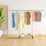 4-SOGA 2X 180cm Stainless Steel Floor-Standing Clothes Rack - Durable and Space-Saving Laundry Organizer