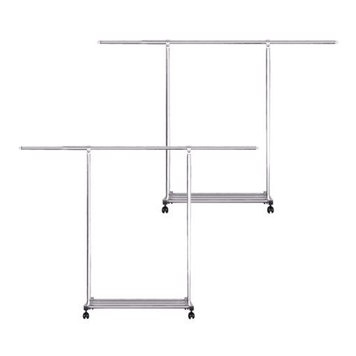 1-SOGA 2X 200cm Stainless Steel Floor-Standing Clothes Rack - Durable and Space-Saving Laundry Organizer