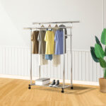 4-SOGA 2X 120cm Stainless Steel Floor-Standing Clothes Rack - Durable and Space-Saving Laundry Organizer