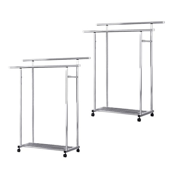 1-SOGA 2X 120cm Stainless Steel Floor-Standing Clothes Rack - Durable and Space-Saving Laundry Organizer