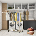 6-SOGA 200cm Stainless Steel Floor-Standing Clothes Rack - Durable and Space-Saving Laundry Organizer