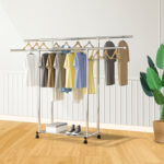 4-SOGA 2X 120cm Stainless Steel Floor-Standing Clothes Rack - Durable and Space-Saving Laundry Organizer