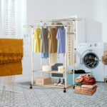 5-SOGA 2X 120cm Stainless Steel Floor-Standing Clothes Rack - Durable and Space-Saving Laundry Organizer