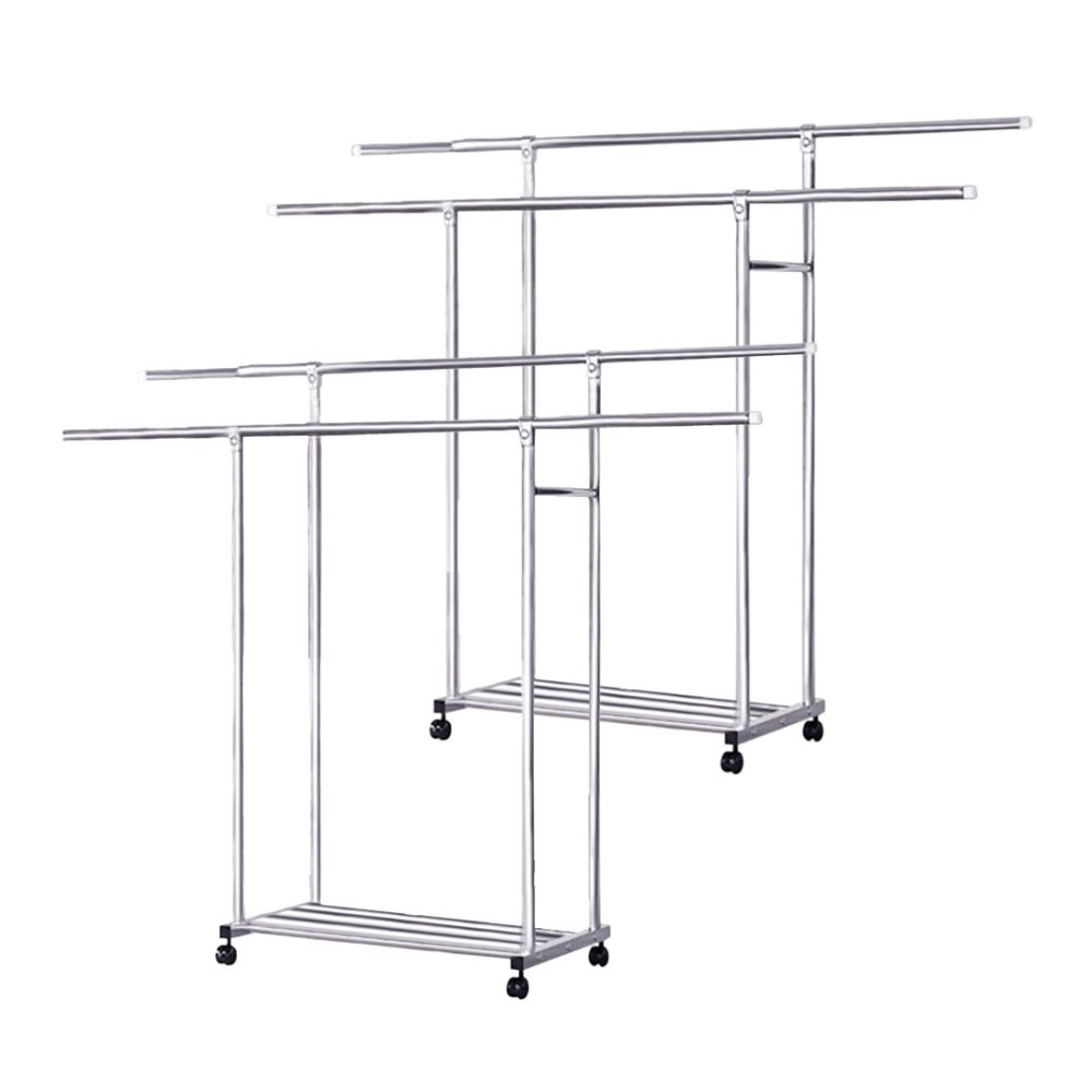 1-SOGA 2X 200cm Stainless Steel Floor-Standing Clothes Rack - Durable and Space-Saving Laundry Organizer