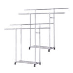 1-SOGA 2X 200cm Stainless Steel Floor-Standing Clothes Rack - Durable and Space-Saving Laundry Organizer