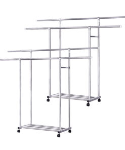 1-SOGA 2X 200cm Stainless Steel Floor-Standing Clothes Rack - Durable and Space-Saving Laundry Organizer
