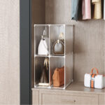 2-SOGA 2 Tier Multifunctional PP Plastic Bag Box Portable Cubby DIY Storage Shelves Stackable Handbag Purse Organiser