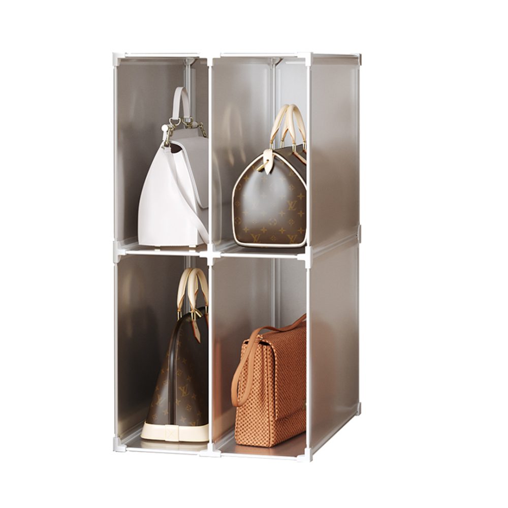 1-SOGA 2 Tier Multifunctional PP Plastic Bag Box Portable Cubby DIY Storage Shelves Stackable Handbag Purse Organiser