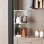 2-SOGA 2X 2 Tier Multifunctional PP Plastic Bag Box Portable Cubby DIY Storage Shelves Stackable Handbag Purse Organiser