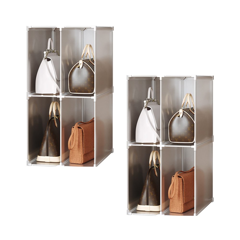1-SOGA 2X 2 Tier Multifunctional PP Plastic Bag Box Portable Cubby DIY Storage Shelves Stackable Handbag Purse Organiser