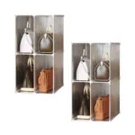 1-SOGA 2X 2 Tier Multifunctional PP Plastic Bag Box Portable Cubby DIY Storage Shelves Stackable Handbag Purse Organiser