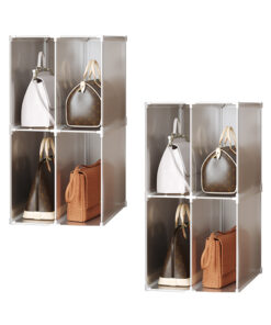 1-SOGA 2X 2 Tier Multifunctional PP Plastic Bag Box Portable Cubby DIY Storage Shelves Stackable Handbag Purse Organiser